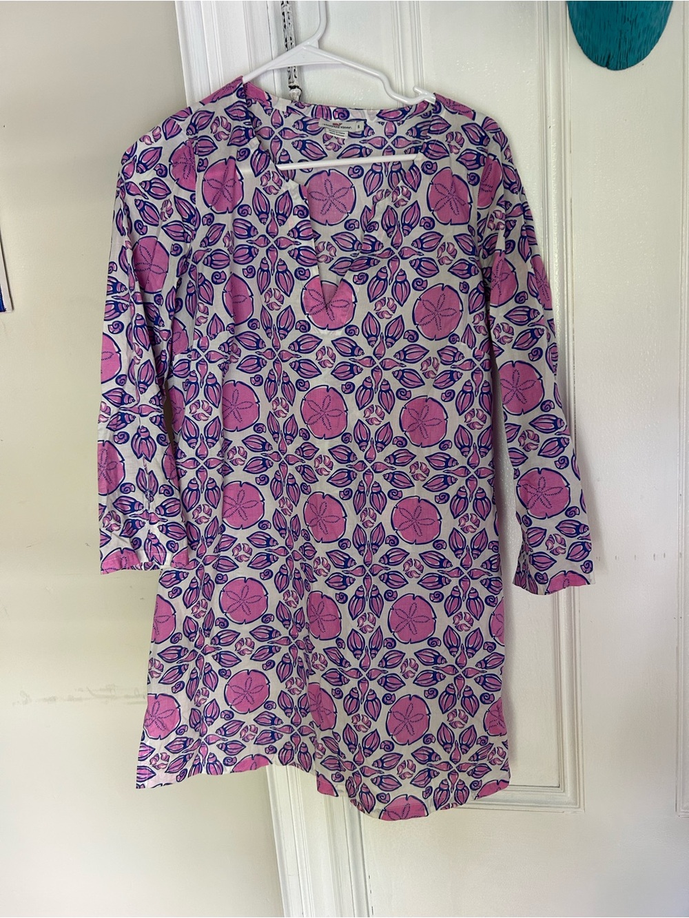 Vineyard Vines purple and White Seashell Tunic Dress medium pink cotton